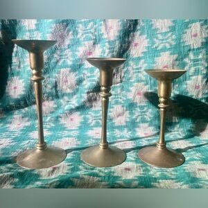 Vintage Solid Brass Candlesticks Set of 3 | Heavy | Dark Academia Decor
